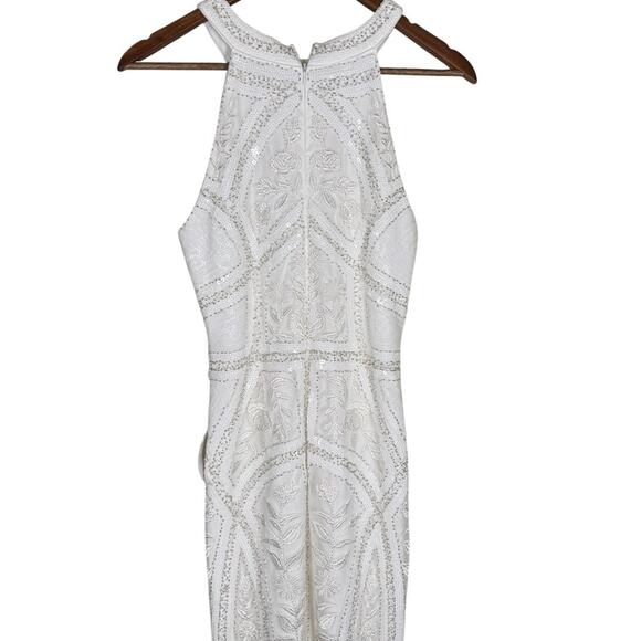 Lulus Tell Me Everything White Beaded Halter Formal Gown NWT Size Small - Picture 8 of 12
